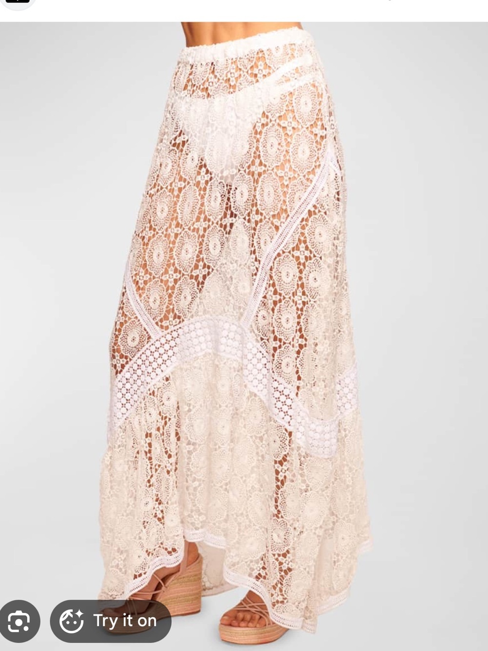 Ramy Brook white lace crochet Dalia skirt coverup sheer medium